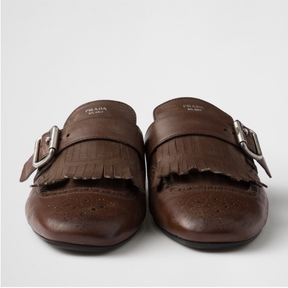 Like new PRADA Brown Leather Fringed Shuffle Mules $1,250 36 - Picture 3 of 16